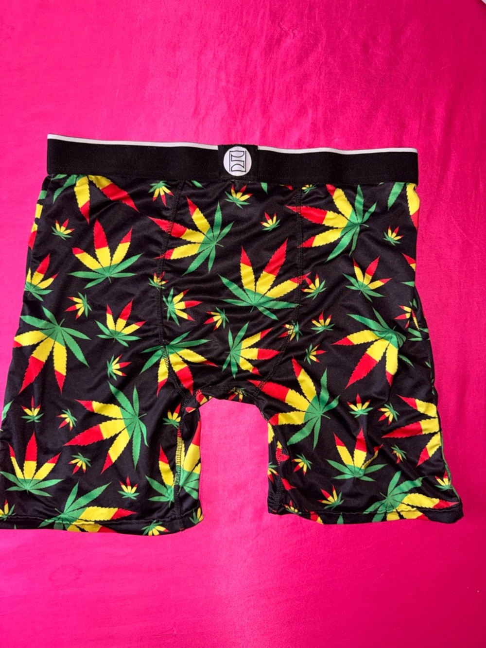 PSD Black Boxer Briefs with Red, Yellow & Green Leaf Pattern - Picture 3 of 4